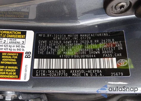 2020 Toyota Avalon Hybrid Limited from USA, damaged, VIN 4T1D21FB6LU016044